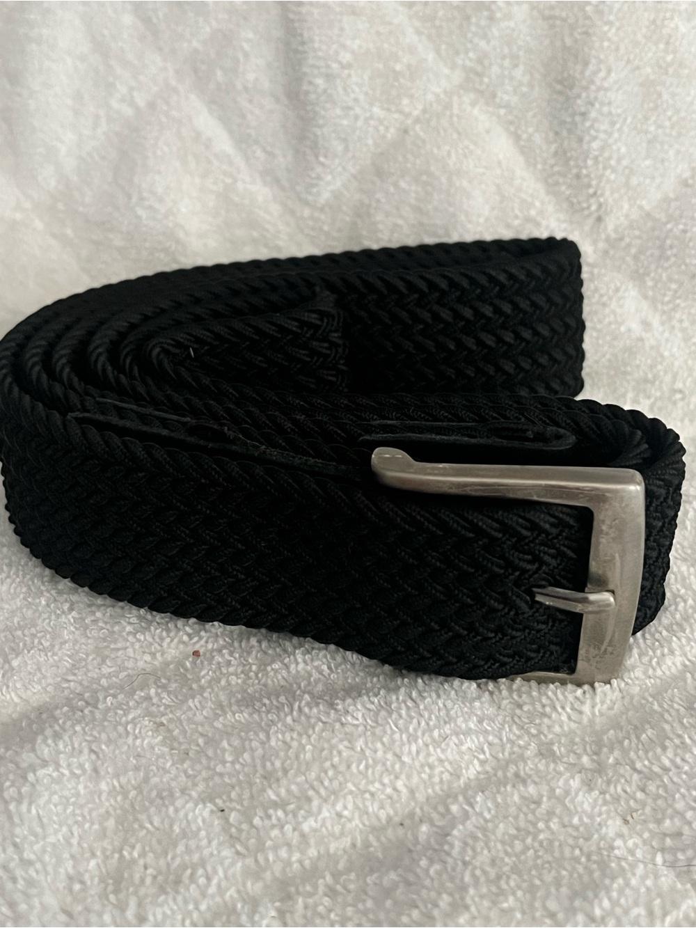 Men's Black Braided Elastic Belt with Silver Buckle